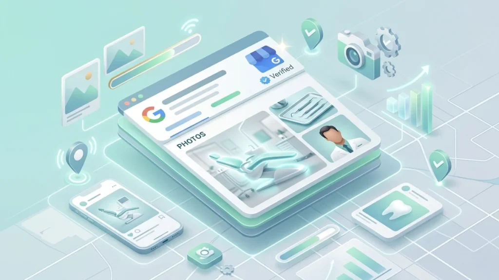 Complete guide to Google Business Profile photos dental 2026: four-layer visual and content framework for US dental practices.