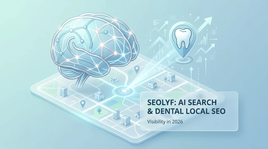AI search dental local SEO framework showing two-track dental patient discovery model with traditional local pack signals on one side and GEO content signals for generative engine visibility on the other