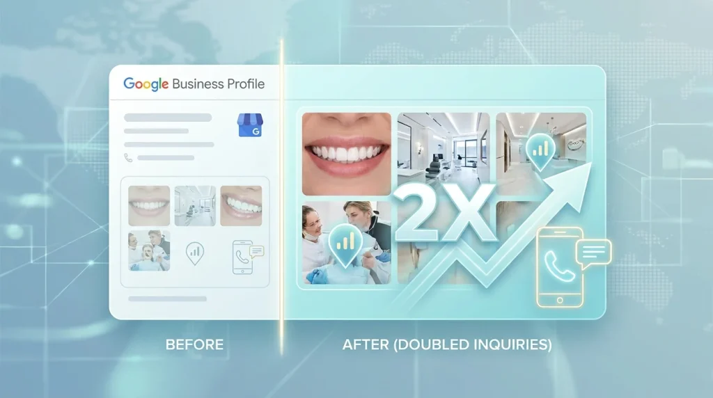 Dental GBP photos results case study: cosmetic practice conversion metrics before and after a visual layer rebuild in San Diego