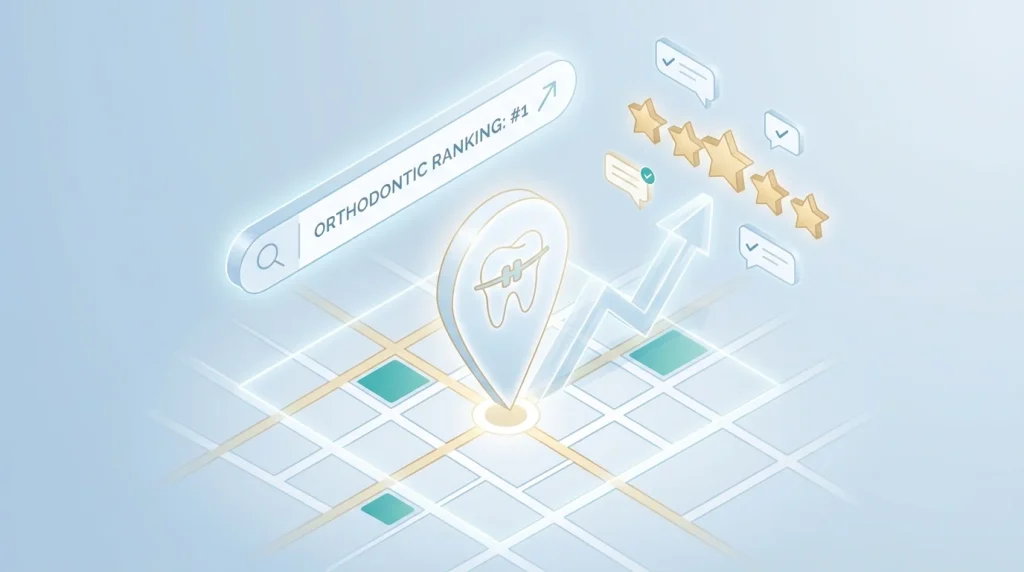 Orthodontic practice review acquisition framework showing three patient journey moments: treatment start, milestone, and completion