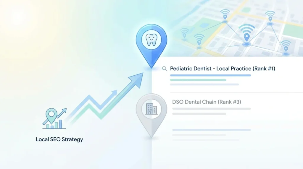 Pediatric dental GBP case study: solo practice outranks DSO competitor using category advantage, description signal density, and photo rebuild