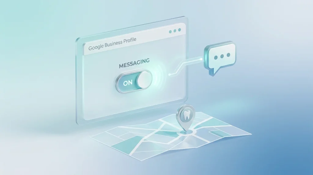 Dentist reviewing a WhatsApp chat notification linked to their Google Business Profile